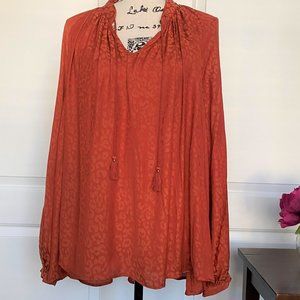Crown & Ivy Bright Rust Leopard Demask Peasant Blouse L.